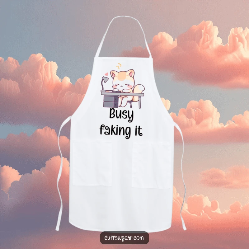 Funny sleeping fox apron, showing a fox pretending to sleep at a kitchen counter, ideal for adding humor while cooking.