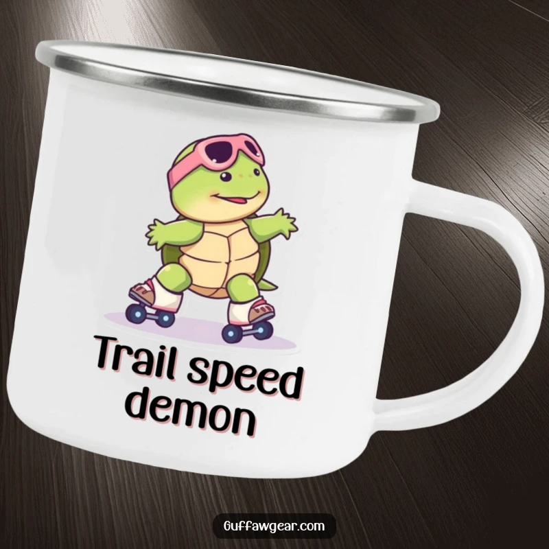 Funny Turtle Roller Skate Camping Mug: A turtle comically slides on roller skates, ideal for humorous outdoor adventures and drinks.