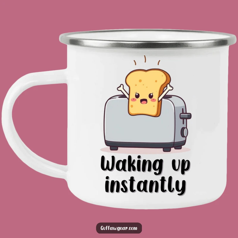 Funny Startled Toast Camper Mug: Leaping Breakfast Adventure Companion