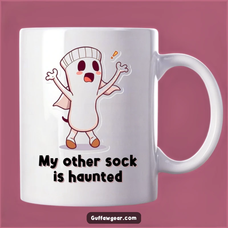 Funny Sock Ghost Mug: Bewildered Spirit in Dancing Sock - Hilarious Gift for Anyone!