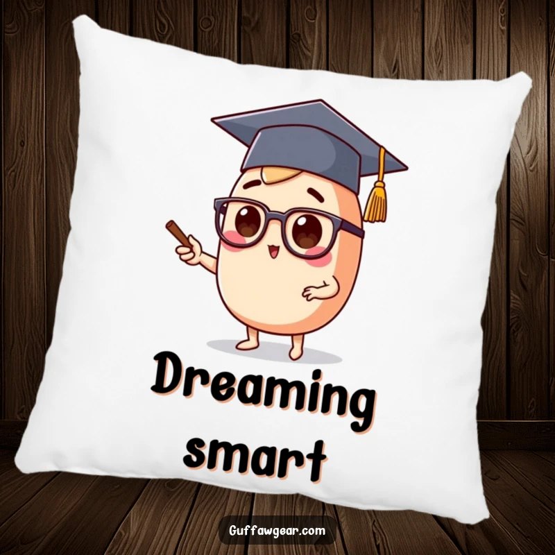 Funny pillow featuring a food character with a graduation cap and spectacles, lecturing, designed for comfort and a touch of wisdom.