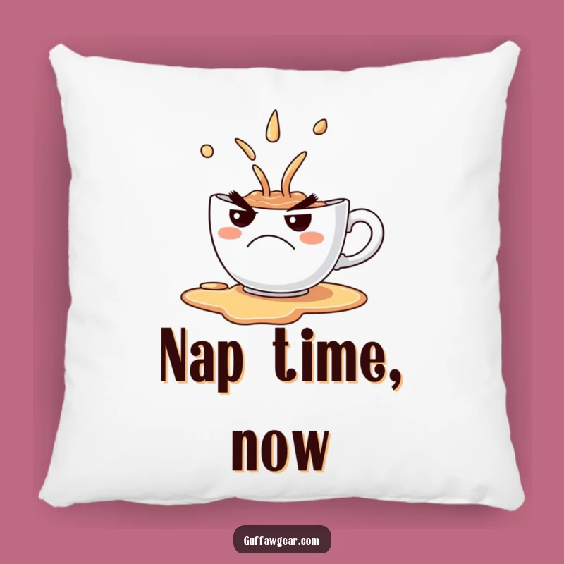 Funny Grumpy Teacup Spill Pillow - Comical Frown Cushion Gift for Cozy Comfort