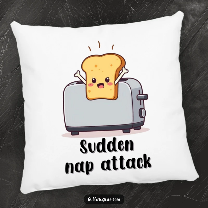 Funny Toast Pillow: A startled piece of toast character leaping out of a toaster, a humorous and cozy decor item.