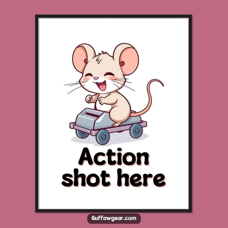 Funny Mouse Trap Rider Digital Print: Giggling Techie Wall Art