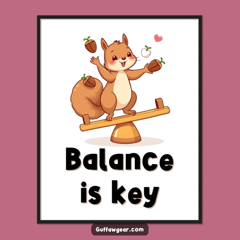 Funny Squirrel Juggling Digital Print: Acorn Balance Art, Instant Wall Decor