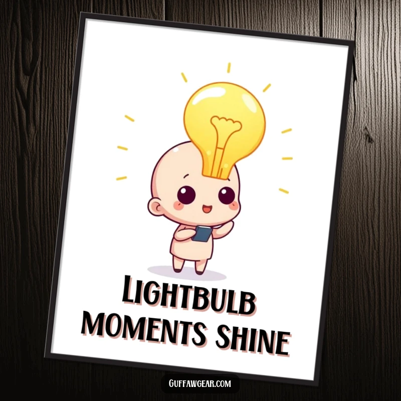 Funny character digital art print with a prominent lightbulb overhead, symbolizing a powerful moment of inspiration and creativity.