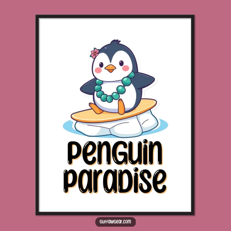 Funny Penguin Surf Digital Art: Hilarious Printable Gift for Instant Decor and Laughs