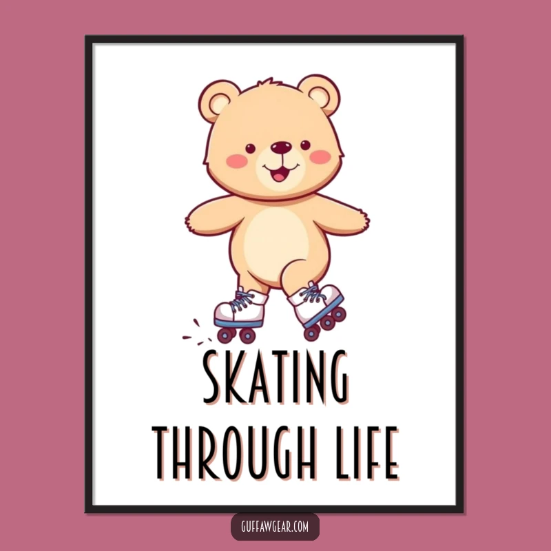 Funny Roller Bear Digital Art: Wobbly Skater Print Gift