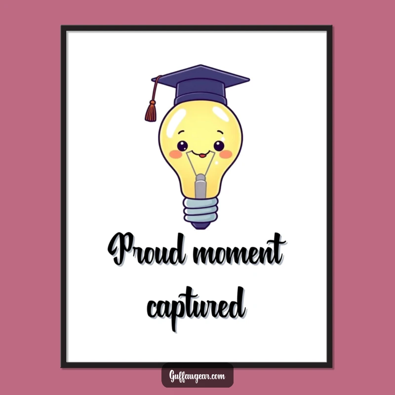 Funny Kawaii Graduation Art Print: Proud Lightbulb, Smart Decor, Humorous Gift