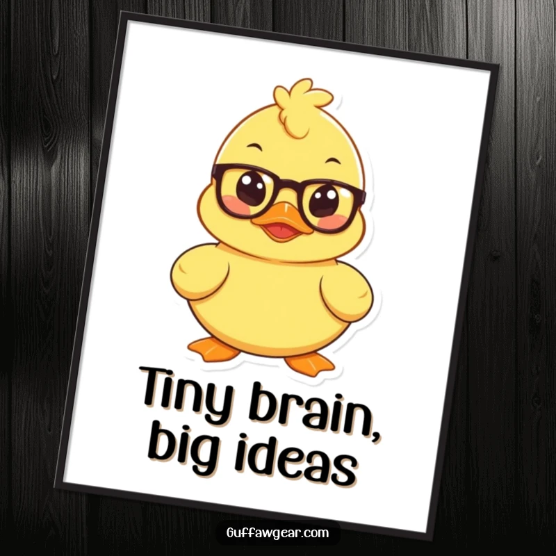 Funny digital art print of a mischievous rubber duck wearing tiny spectacles, plotting, offering instant intellectual humor.