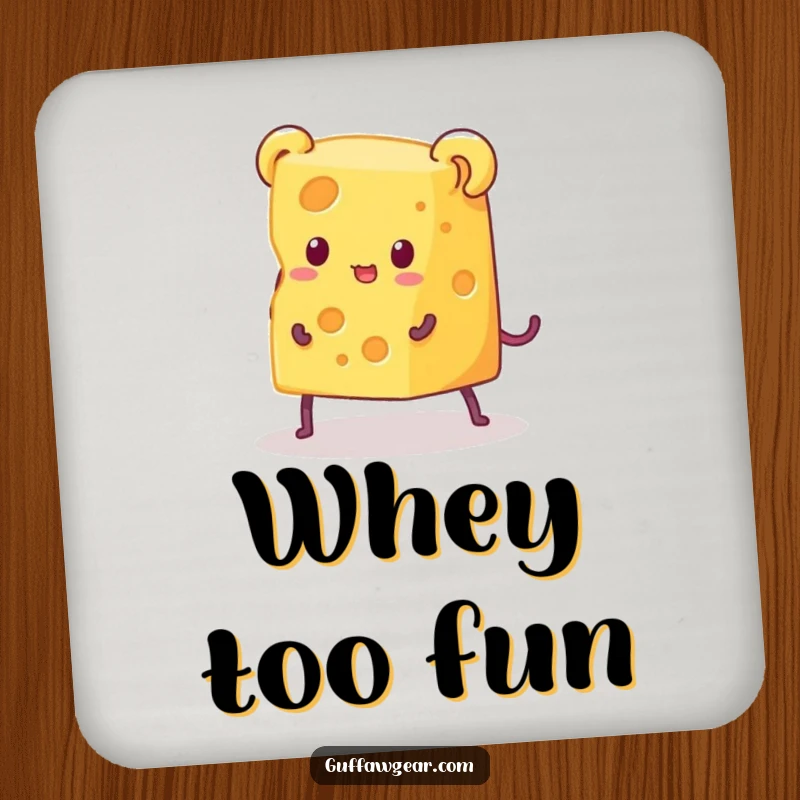 Funny drink coasters showing a piece of cheese with legs in a humorous escape from a tiny mouse trap, adding funny protection to any surface.