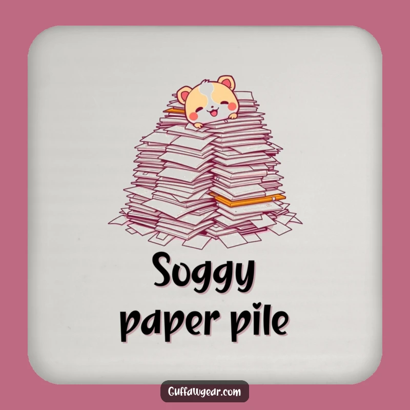 Funny Paperwork Pile-Up Coaster: Hilarious Animal Office Drink Protection