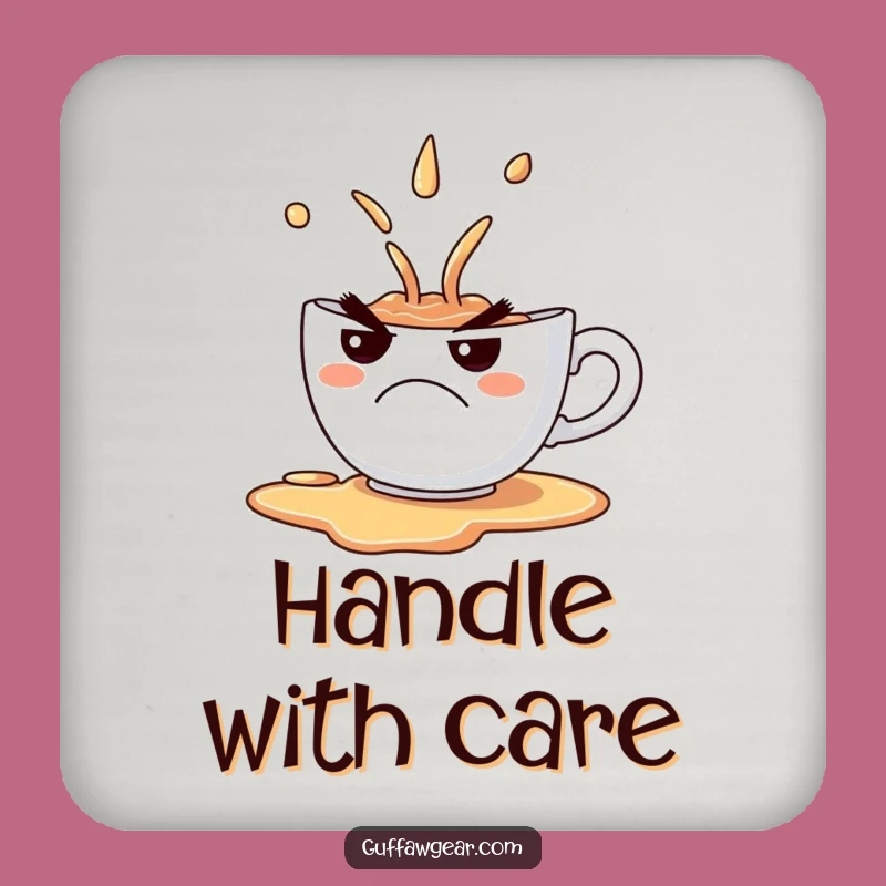 Funny Grumpy Teacup Spill Coaster - Comical Frown Drink Saver Gift
