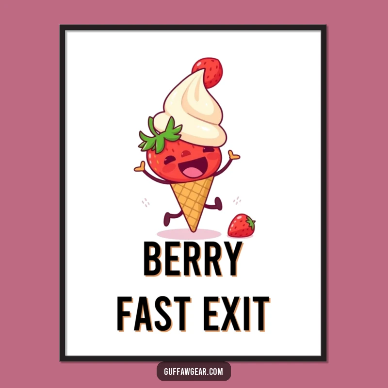 Funny Strawberry Ice Cream Poster: Humorous Wall Art for Kitchens & Cafes
