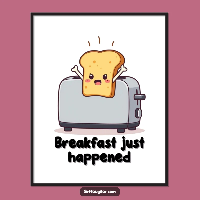 Funny Startled Toast Poster: Leaping Breakfast Character Wall Art