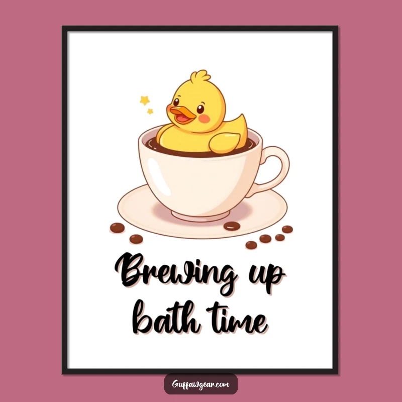 Funny Kawaii Duck Poster: Whimsical Coffee Teacup Art Gift