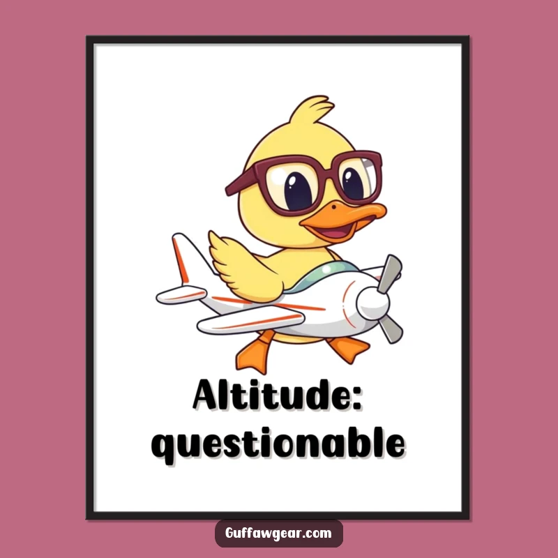 Funny Duck Pilot Poster: Oversized Glasses Struggle, Quirky Wall Art, Perfect Funny Gift