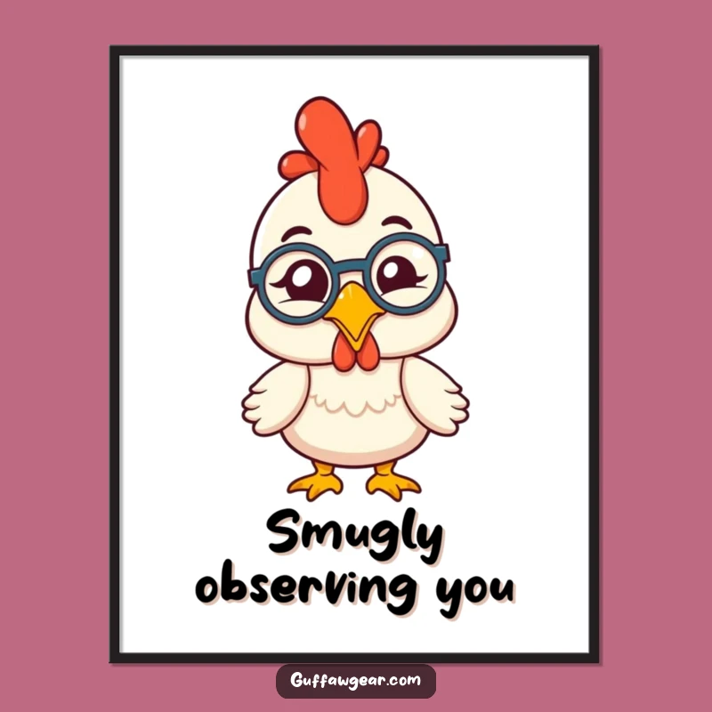 Funny Monocle Winking Chicken Poster: Quirky Wall Art for Comedic Spaces