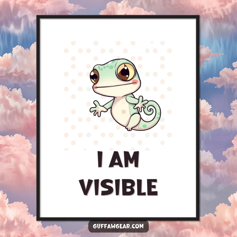 Funny Chameleon Blend Failure Poster: A chameleon comically fails to match polka dots, creating humorous wall art.