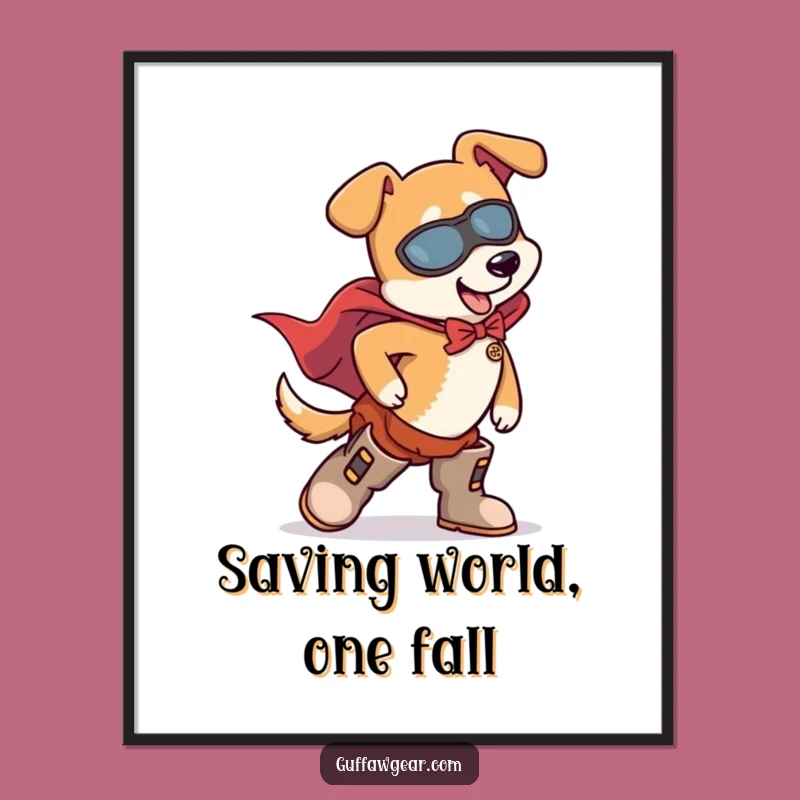 Funny Dog Superhero Tripping Poster - Hilarious Wall Art Gift for Pet Lovers