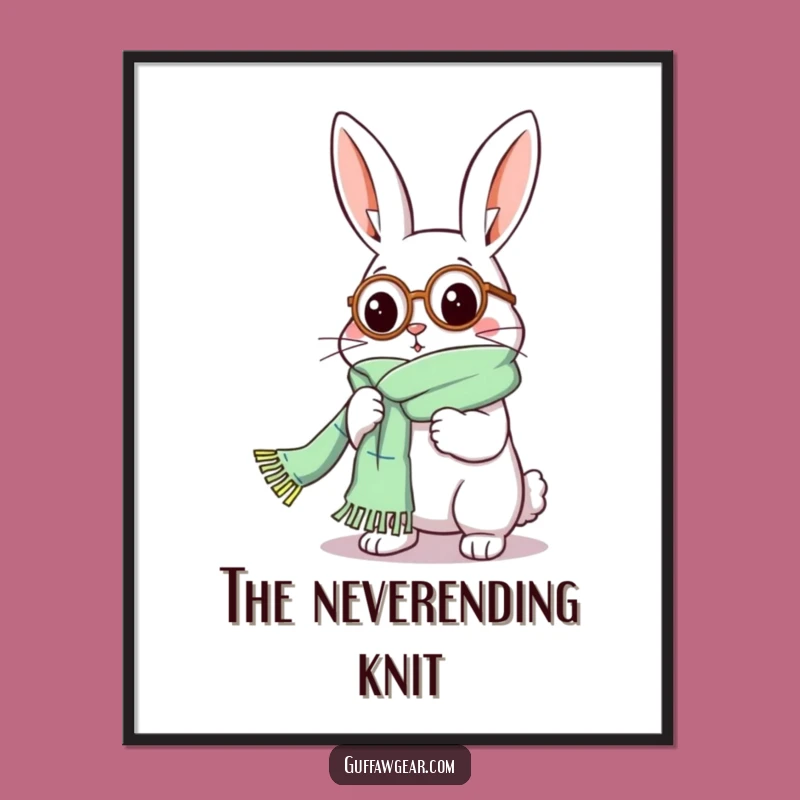 Funny Rabbit Monocle Knitting Poster - Hilarious Wall Art Gift