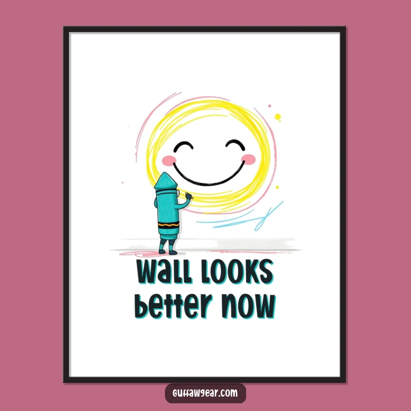 Funny Crayon Wall Art Poster: Brave Artist's Gigantic Smiley Face Decor