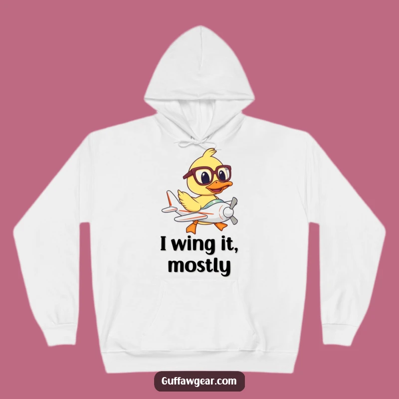 Funny Duck Pilot Hoodie: Oversized Glasses Struggle, Cozy Humor Gift for Cold Days