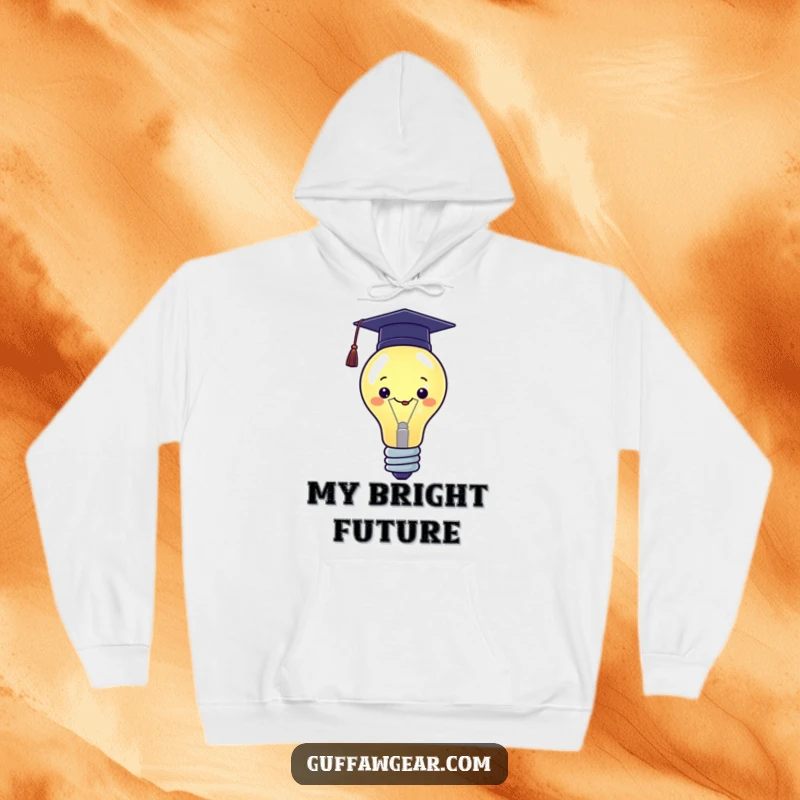 Funny Kawaii hoodie featuring a proud lightbulb character wearing a tiny graduation cap, offering warmth and smart style.