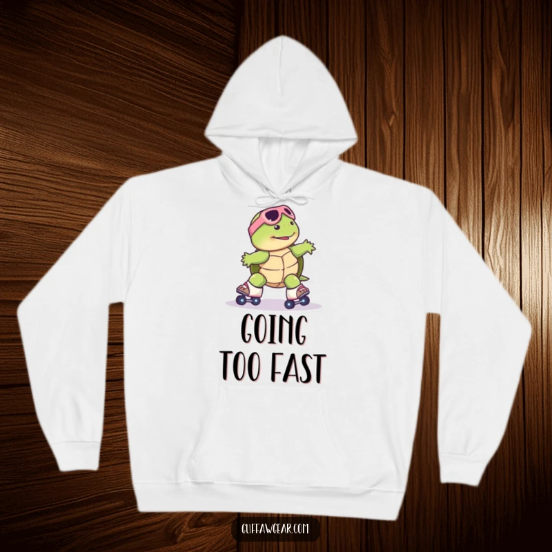 Funny Turtle Roller Skate Hoodie: A turtle comically slides down an icy patch on roller skates, a humorous and warm design.