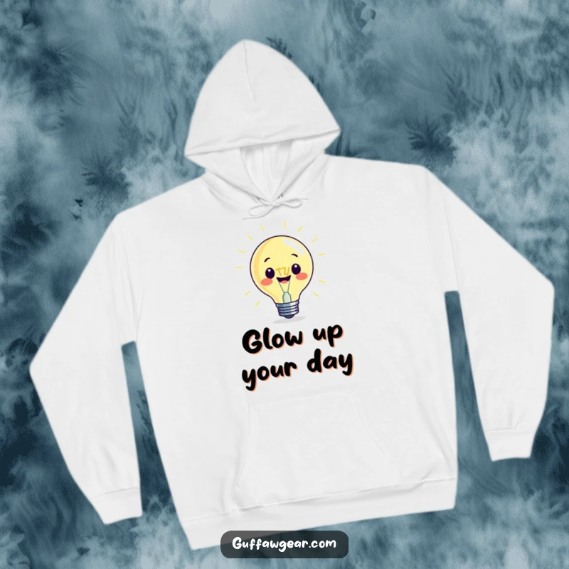 Funny hoodie with a beaming lightbulb character and an oversized filament, offering cozy comfort and a symbol of great ideas.