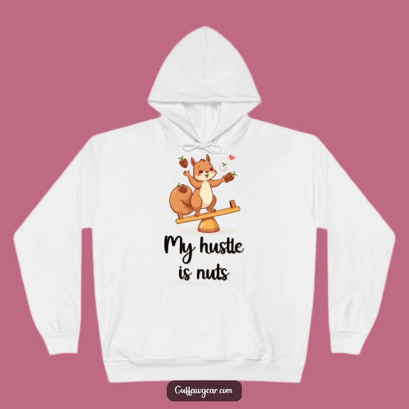 Funny Squirrel Juggler Hoodie: Cozy Acorn Balance, Perfect Gift for Chilly Days