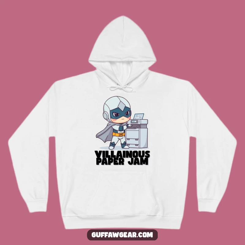 Funny Superhero Printer Meltdown Hoodie: Cozy Comedic Hero Wear