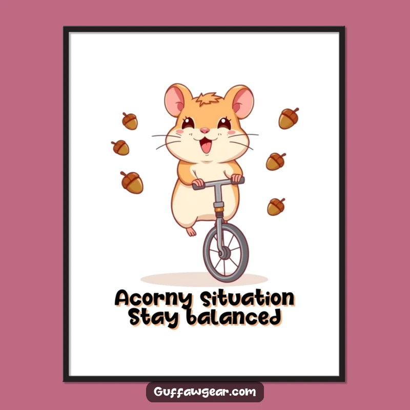 Free Printable Funny Hamster Unicycle Wall Art: Acorn Juggler Downloadable Decor