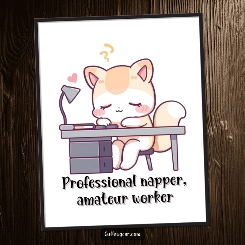 Funny Free Printable Wall Art depicting a desk animal pretending to sleep, a hilarious piece of downloadable art.