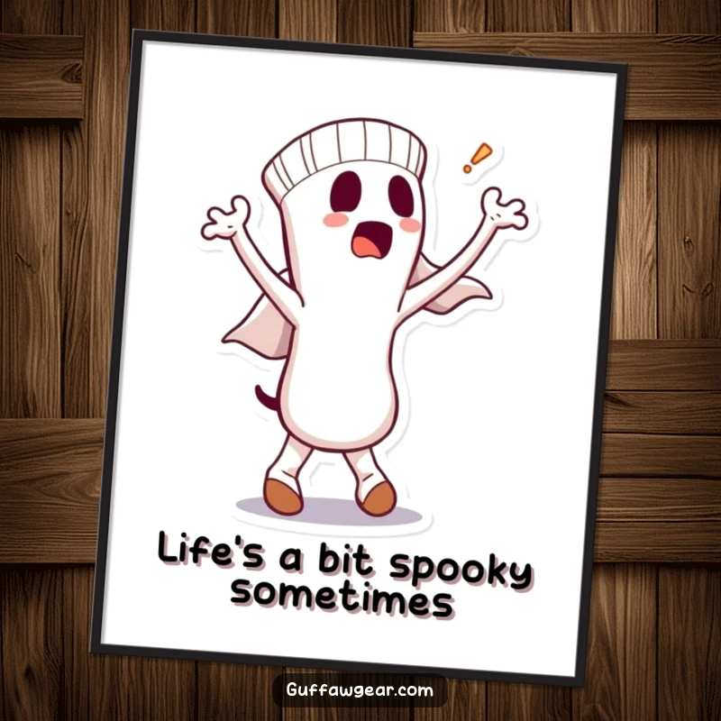 Funny Free Printable Wall Art: A dancing sock with a bewildered ghost emerging, adding quirky humor to any room.