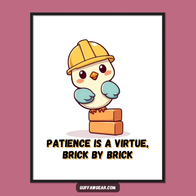 Free Printable Wall Art: Funny Bird Builder Wobbling Brick Downloadable Art Gift