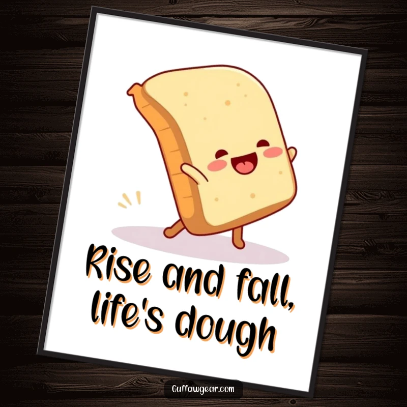 Funny Free Printable Wall Art: A loaf of bread joyfully attempting a cartwheel and comically tumbling down.