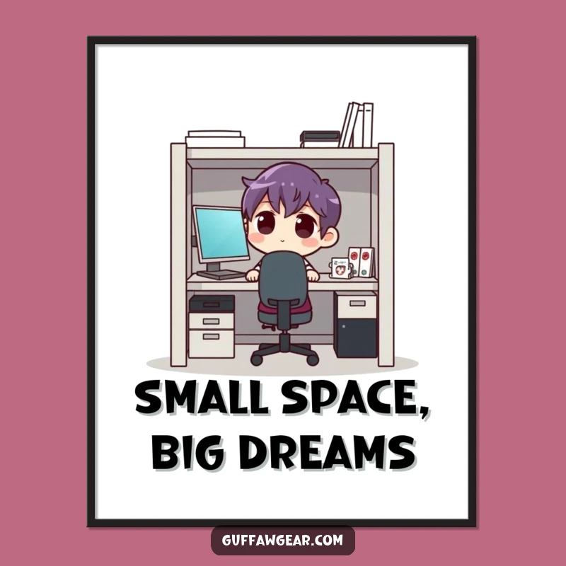 Free Printable Wall Art: Cramped Cubicle Character for Humorous Downloadable Art