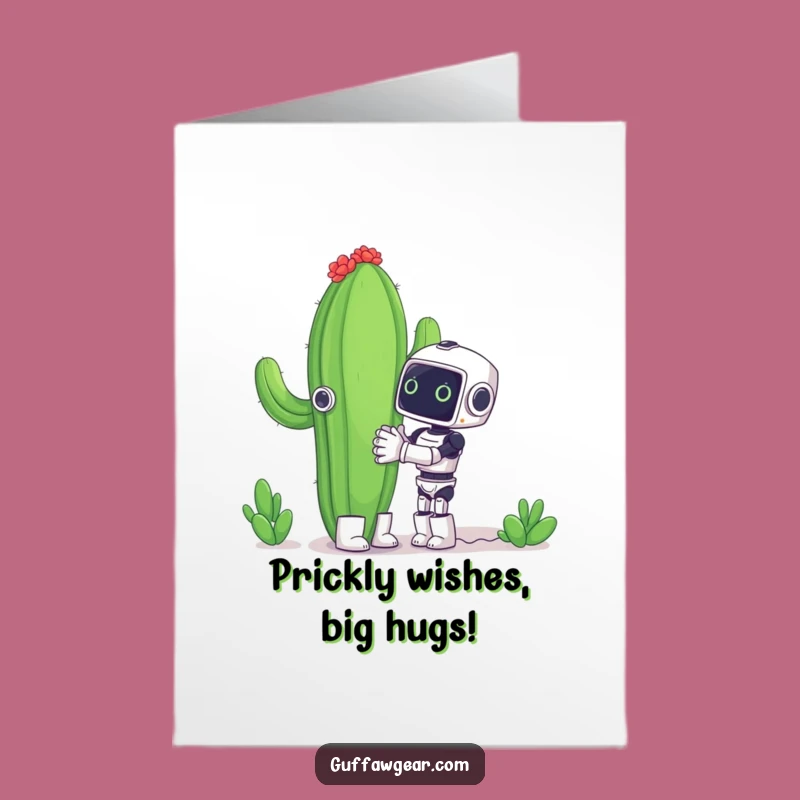 Free Printable Birthday Card Funny Robot Cactus Hug, Hilarious Downloadable Greeting