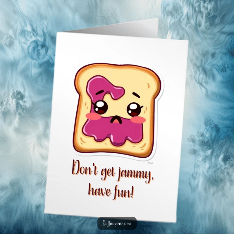 Funny Free Printable Birthday Card: A piece of toast with jam on its face looks startled and wide-eyed.