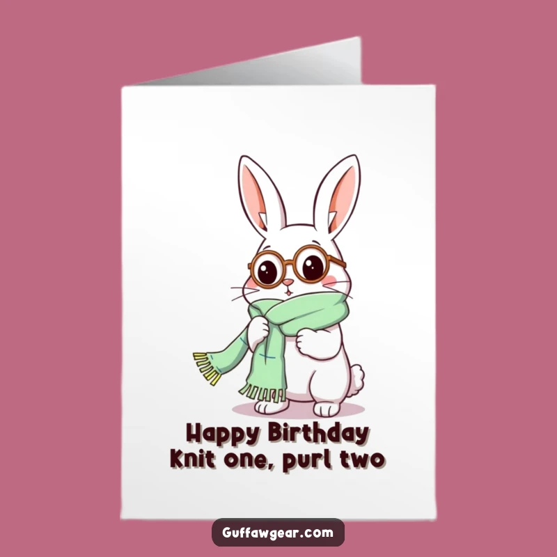 Free Printable Funny Rabbit Knitter Birthday Card: Long Scarf Laughs Downloadable