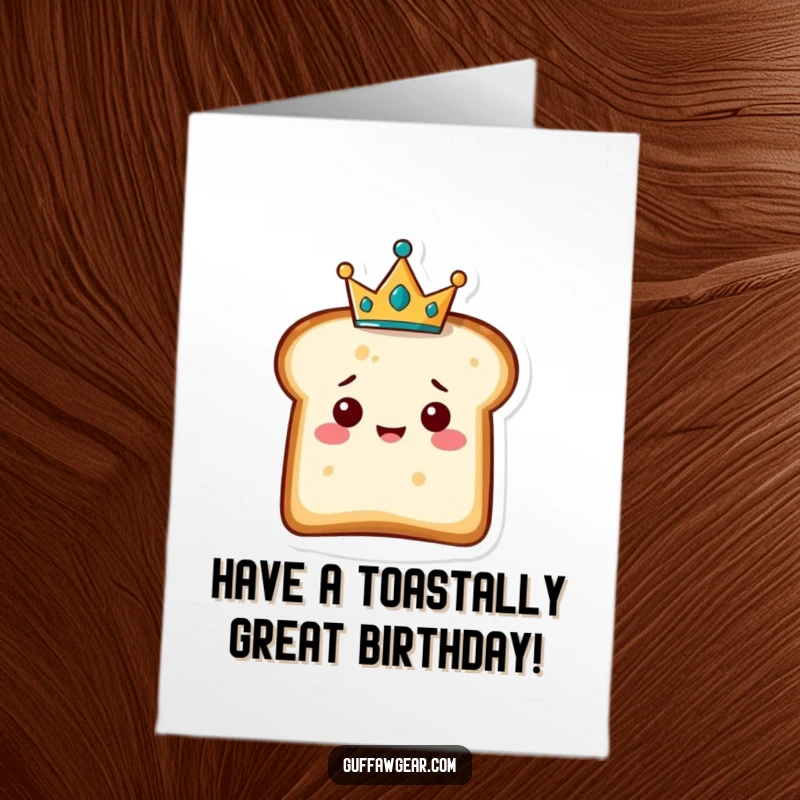 Funny Free Printable Birthday Card: A delighted slice of bread wearing a tiny golden crown reigns supreme.