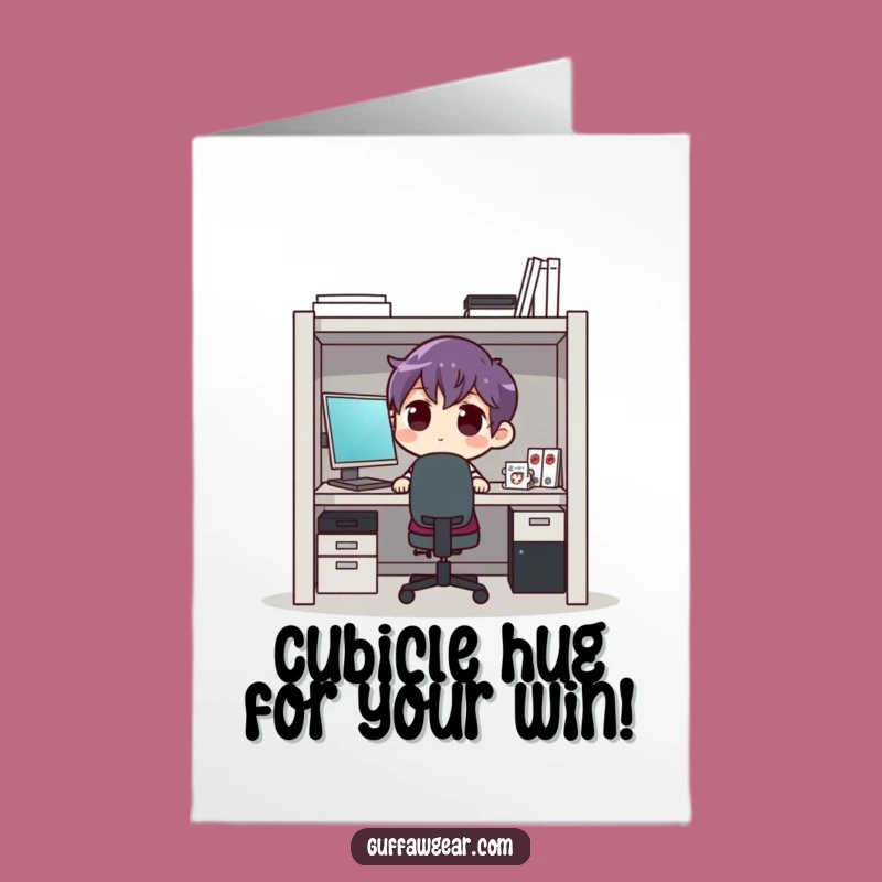 Free Printable Congrats Card: Cramped Cubicle Character for Tight Spot Downloadable Gift