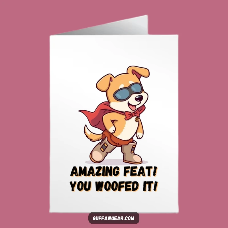 Free Printable Funny Dog Superhero Congratulations Card: Trip-Up Triumph Downloadable