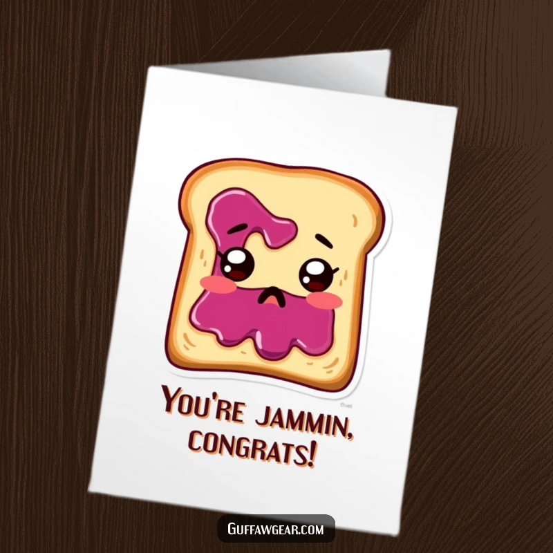Funny Free Printable Congratulations Card: A startled piece of toast with jam running down its face celebrates a win.