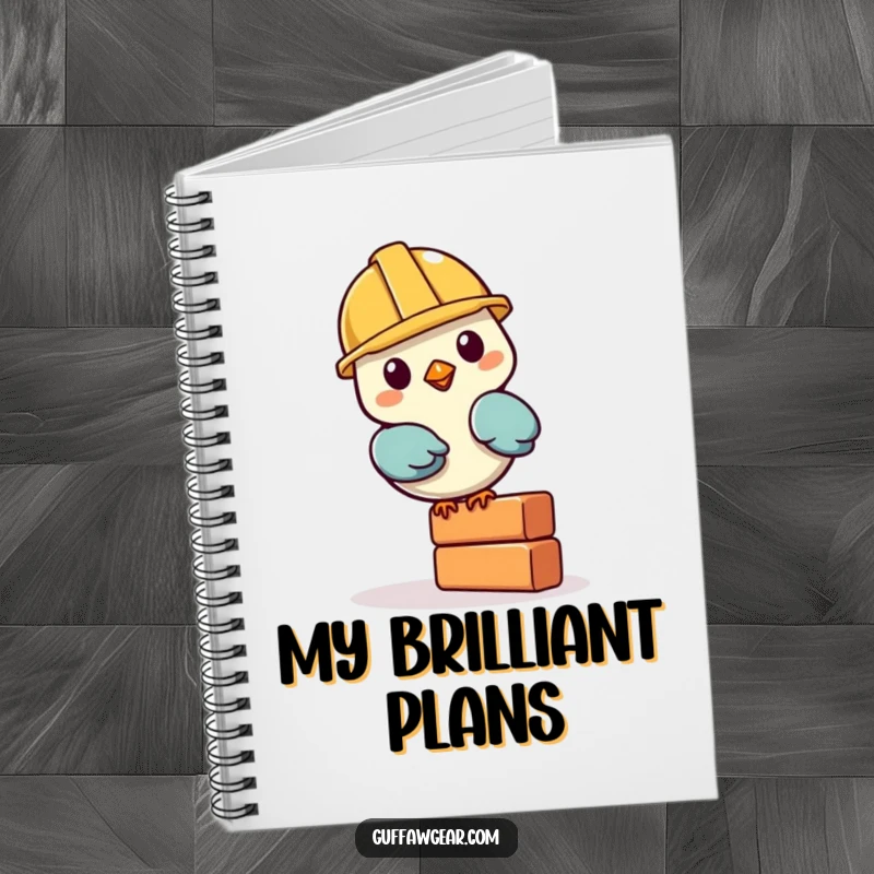 Funny Bird Builder Notebook: A bird with a miniature hard hat balances a brick, inspiring funny thoughts and creative writing.