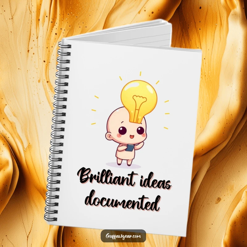 Funny lightbulb inspiration notebook, featuring a character with a bright lightbulb, ideal for capturing genius ideas and thoughts.