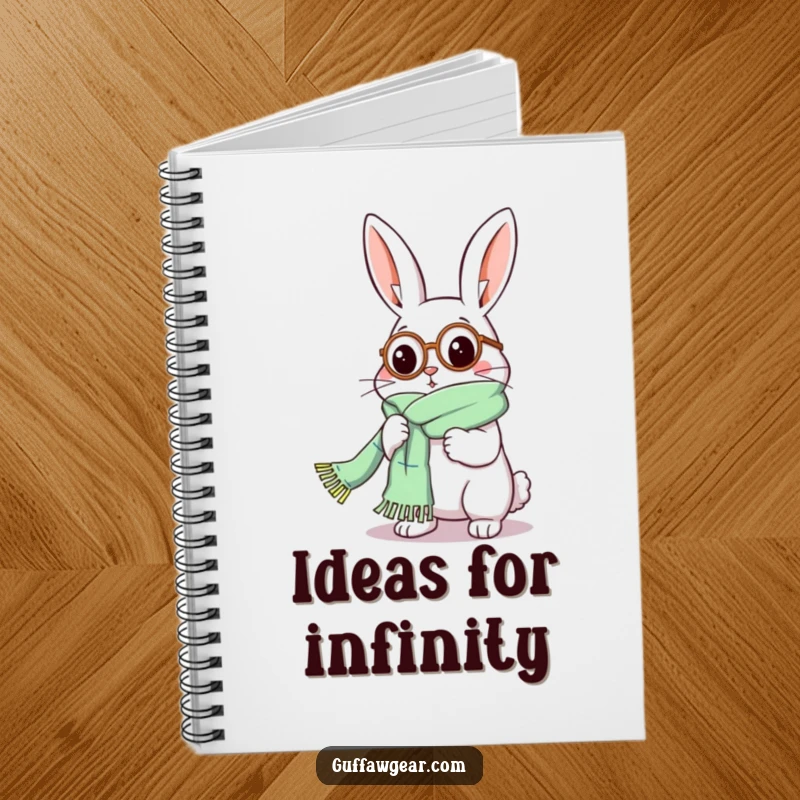 Funny Rabbit Notebook: A humorous scene of a rabbit in a monocle struggling with a never-ending scarf on the cover.