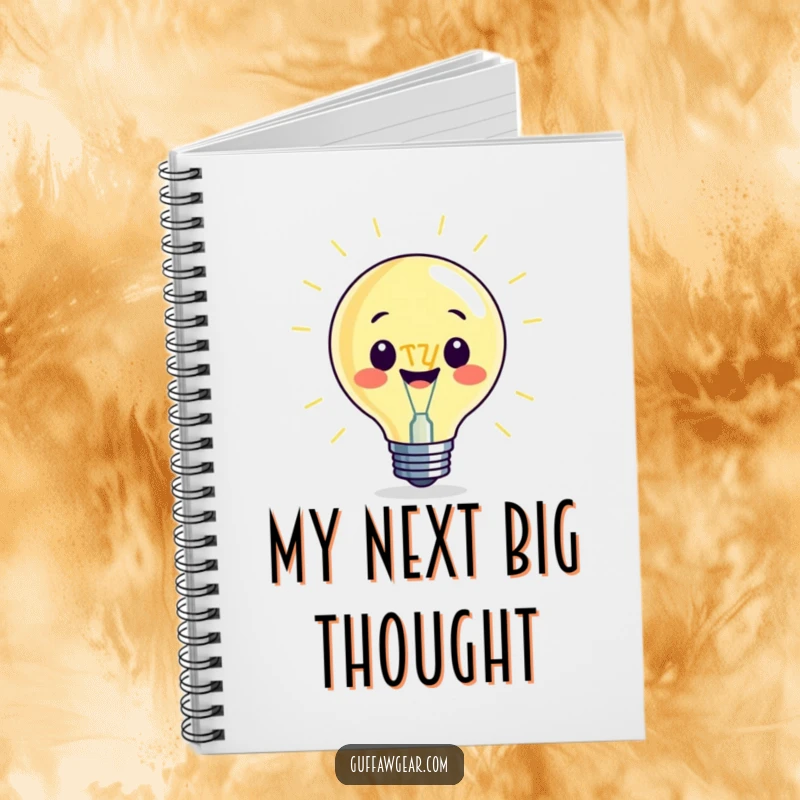 Funny notebook featuring a beaming lightbulb character with an oversized filament, ideal for writing down bright ideas and thoughts.