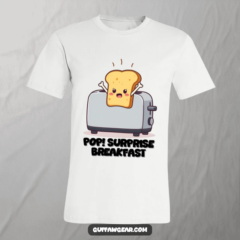 Funny Toast T-Shirt: A startled piece of toast character leaping out of a toaster, a humorous morning scene.